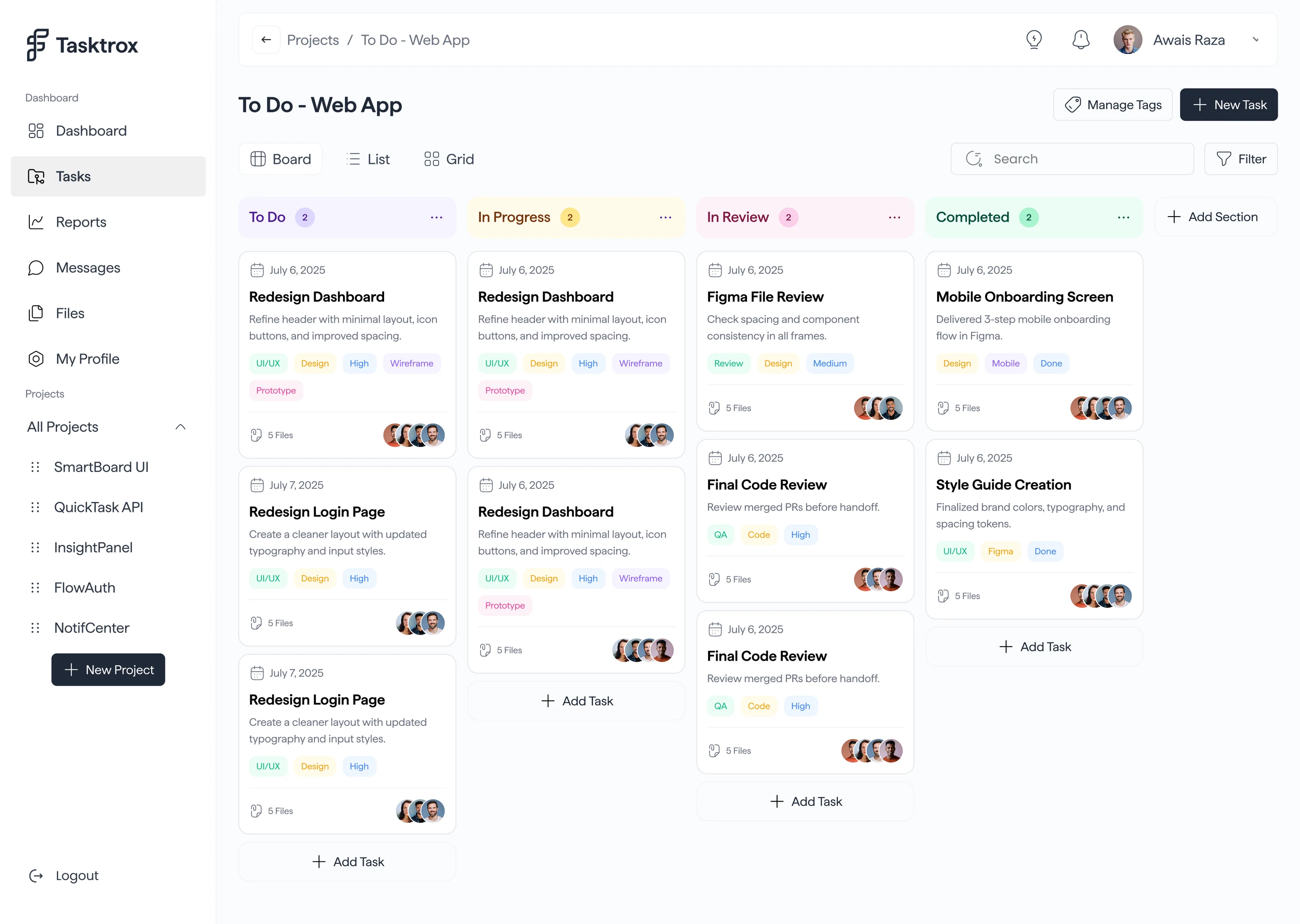 Tasktrox project dashboard